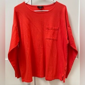 J. Crew large orange classic long sleeve pocket tee shirt with side slits